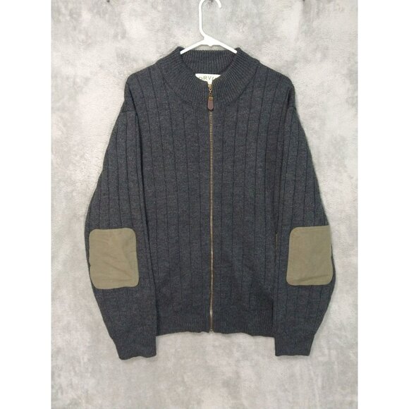 Orvis Sweater Mens Large Gray Merino Wool Full Zip Elbow Patches Shooting - Picture 1 of 8